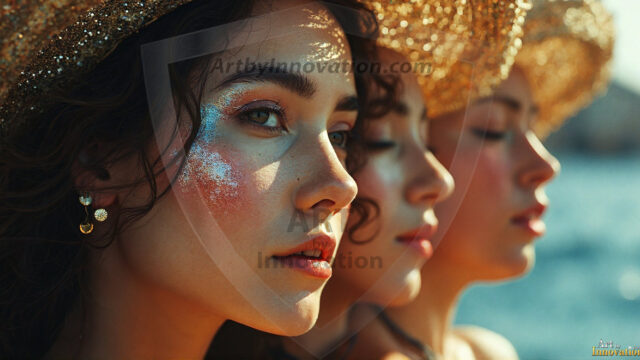 A collection of pictures of beautiful women from various locations around the world. This collection of images was created using AI and includes a mixture of real world locations, as well as fantasy settings. The image prompt was wrote to the make the background a high priority along with the model in the photograph.