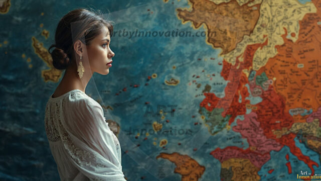 A collection of pictures of beautiful women from various locations around the world. This collection of images was created using AI and includes a mixture of real world locations, as well as fantasy settings. The image prompt was wrote to the make the background a high priority along with the model in the photograph.