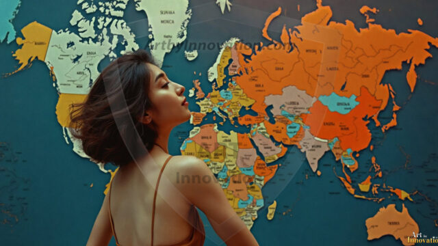 A collection of pictures of beautiful women from various locations around the world. This collection of images was created using AI and includes a mixture of real world locations, as well as fantasy settings. The image prompt was wrote to the make the background a high priority along with the model in the photograph.