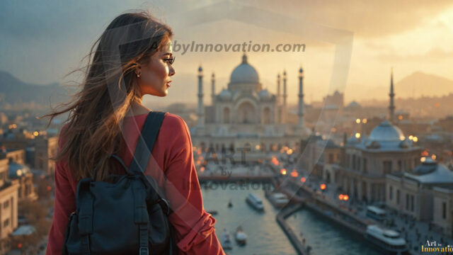 A collection of pictures of beautiful women from various locations around the world. This collection of images was created using AI and includes a mixture of real world locations, as well as fantasy settings. The image prompt was wrote to the make the background a high priority along with the model in the photograph.