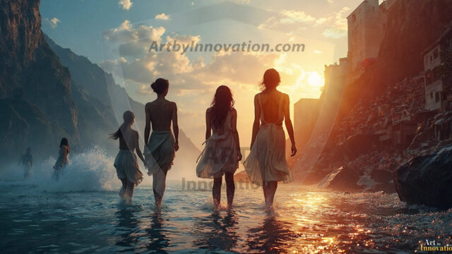 A collection of pictures of beautiful women from various locations around the world. This collection of images was created using AI and includes a mixture of real world locations, as well as fantasy settings. The image prompt was wrote to the make the background a high priority along with the model in the photograph.