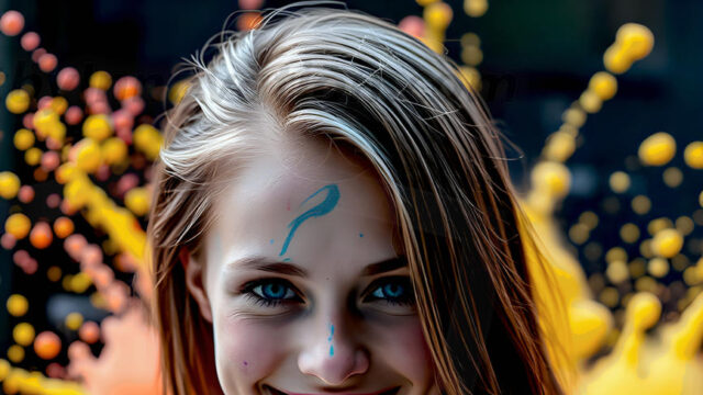 When paint attacks and makes people happy — it's Art! This AI-generated abstract art collection features beautiful, joyful ladies in vibrant swimsuits, covered in vivid body paint as colorful explosions erupt around them. Each image captures a moment of pure happiness — huge smiles, paint bombs bursting in mid-air, rainbow colors flying. Combining photorealistic skin texture with surreal abstract paint dynamics, these images are as joyful as they are stunning. Created using AI, edited in Photoshop, by © Jeff Dupler | Art by Innovation | https://www.artbyinnovation.com