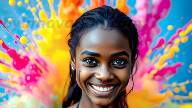 When paint attacks and makes people happy — it's Art! This AI-generated abstract art collection features beautiful, joyful ladies in vibrant swimsuits, covered in vivid body paint as colorful explosions erupt around them. Each image captures a moment of pure happiness — huge smiles, paint bombs bursting in mid-air, rainbow colors flying. Combining photorealistic skin texture with surreal abstract paint dynamics, these images are as joyful as they are stunning. Created using AI, edited in Photoshop, by © Jeff Dupler | Art by Innovation | https://www.artbyinnovation.com
