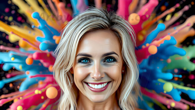 When paint attacks and makes people happy — it's Art! This AI-generated abstract art collection features beautiful, joyful ladies in vibrant swimsuits, covered in vivid body paint as colorful explosions erupt around them. Each image captures a moment of pure happiness — huge smiles, paint bombs bursting in mid-air, rainbow colors flying. Combining photorealistic skin texture with surreal abstract paint dynamics, these images are as joyful as they are stunning. Created using AI, edited in Photoshop, by © Jeff Dupler | Art by Innovation | https://www.artbyinnovation.com
