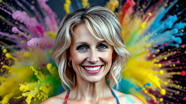 When paint attacks and makes people happy — it's Art! This AI-generated abstract art collection features beautiful, joyful ladies in vibrant swimsuits, covered in vivid body paint as colorful explosions erupt around them. Each image captures a moment of pure happiness — huge smiles, paint bombs bursting in mid-air, rainbow colors flying. Combining photorealistic skin texture with surreal abstract paint dynamics, these images are as joyful as they are stunning. Created using AI, edited in Photoshop, by © Jeff Dupler | Art by Innovation | https://www.artbyinnovation.com