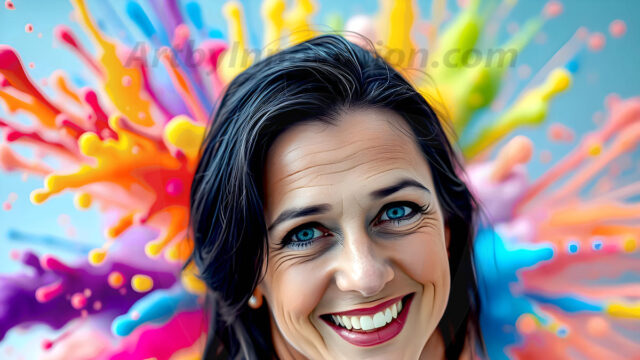 When paint attacks and makes people happy — it's Art! This AI-generated abstract art collection features beautiful, joyful ladies in vibrant swimsuits, covered in vivid body paint as colorful explosions erupt around them. Each image captures a moment of pure happiness — huge smiles, paint bombs bursting in mid-air, rainbow colors flying. Combining photorealistic skin texture with surreal abstract paint dynamics, these images are as joyful as they are stunning. Created using AI, edited in Photoshop, by © Jeff Dupler | Art by Innovation | https://www.artbyinnovation.com