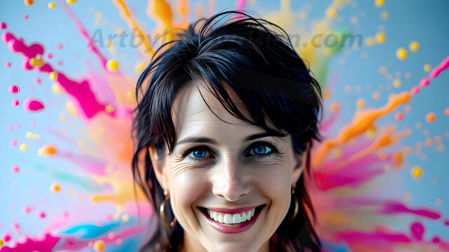 When paint attacks and makes people happy — it's Art! This AI-generated abstract art collection features beautiful, joyful ladies in vibrant swimsuits, covered in vivid body paint as colorful explosions erupt around them. Each image captures a moment of pure happiness — huge smiles, paint bombs bursting in mid-air, rainbow colors flying. Combining photorealistic skin texture with surreal abstract paint dynamics, these images are as joyful as they are stunning. Created using AI, edited in Photoshop, by © Jeff Dupler | Art by Innovation | https://www.artbyinnovation.com
