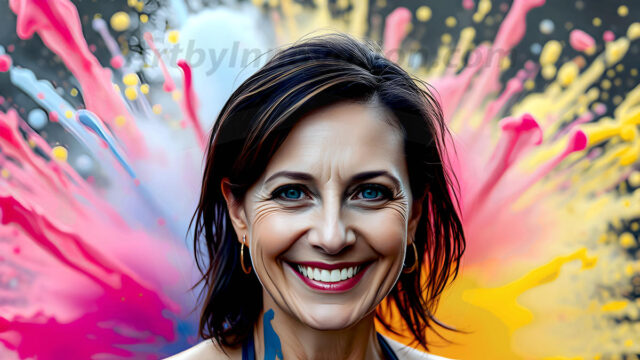 When paint attacks and makes people happy — it's Art! This AI-generated abstract art collection features beautiful, joyful ladies in vibrant swimsuits, covered in vivid body paint as colorful explosions erupt around them. Each image captures a moment of pure happiness — huge smiles, paint bombs bursting in mid-air, rainbow colors flying. Combining photorealistic skin texture with surreal abstract paint dynamics, these images are as joyful as they are stunning. Created using AI, edited in Photoshop, by © Jeff Dupler | Art by Innovation | https://www.artbyinnovation.com