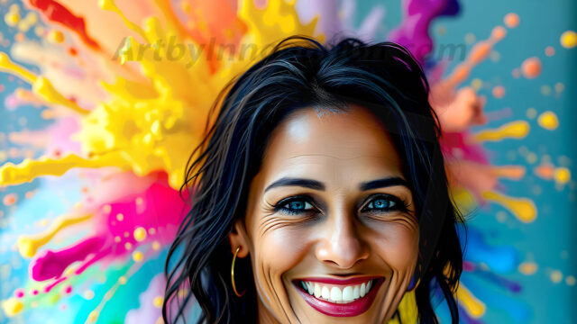 When paint attacks and makes people happy — it's Art! This AI-generated abstract art collection features beautiful, joyful ladies in vibrant swimsuits, covered in vivid body paint as colorful explosions erupt around them. Each image captures a moment of pure happiness — huge smiles, paint bombs bursting in mid-air, rainbow colors flying. Combining photorealistic skin texture with surreal abstract paint dynamics, these images are as joyful as they are stunning. Created using AI, edited in Photoshop, by © Jeff Dupler | Art by Innovation | https://www.artbyinnovation.com