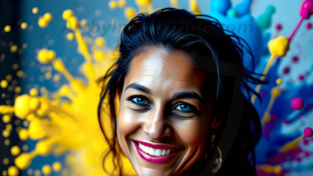 When paint attacks and makes people happy — it's Art! This AI-generated abstract art collection features beautiful, joyful ladies in vibrant swimsuits, covered in vivid body paint as colorful explosions erupt around them. Each image captures a moment of pure happiness — huge smiles, paint bombs bursting in mid-air, rainbow colors flying. Combining photorealistic skin texture with surreal abstract paint dynamics, these images are as joyful as they are stunning. Created using AI, edited in Photoshop, by © Jeff Dupler | Art by Innovation | https://www.artbyinnovation.com