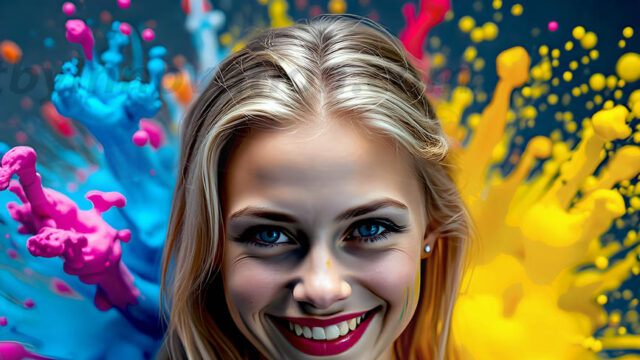 When paint attacks and makes people happy — it's Art! This AI-generated abstract art collection features beautiful, joyful ladies in vibrant swimsuits, covered in vivid body paint as colorful explosions erupt around them. Each image captures a moment of pure happiness — huge smiles, paint bombs bursting in mid-air, rainbow colors flying. Combining photorealistic skin texture with surreal abstract paint dynamics, these images are as joyful as they are stunning. Created using AI, edited in Photoshop, by © Jeff Dupler | Art by Innovation | https://www.artbyinnovation.com