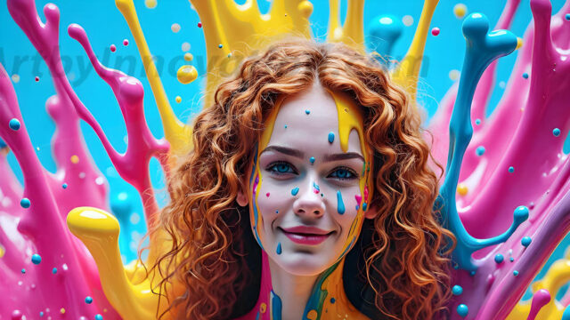 When paint attacks and makes people happy — it's Art! This AI-generated abstract art collection features beautiful, joyful ladies in vibrant swimsuits, covered in vivid body paint as colorful explosions erupt around them. Each image captures a moment of pure happiness — huge smiles, paint bombs bursting in mid-air, rainbow colors flying. Combining photorealistic skin texture with surreal abstract paint dynamics, these images are as joyful as they are stunning. Created using AI, edited in Photoshop, by © Jeff Dupler | Art by Innovation | https://www.artbyinnovation.com