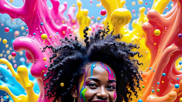 When paint attacks and makes people happy — it's Art! This AI-generated abstract art collection features beautiful, joyful ladies in vibrant swimsuits, covered in vivid body paint as colorful explosions erupt around them. Each image captures a moment of pure happiness — huge smiles, paint bombs bursting in mid-air, rainbow colors flying. Combining photorealistic skin texture with surreal abstract paint dynamics, these images are as joyful as they are stunning. Created using AI, edited in Photoshop, by © Jeff Dupler | Art by Innovation | https://www.artbyinnovation.com