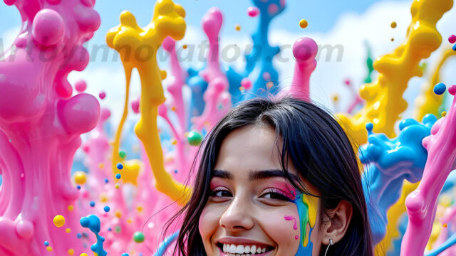 When paint attacks and makes people happy — it's Art! This AI-generated abstract art collection features beautiful, joyful ladies in vibrant swimsuits, covered in vivid body paint as colorful explosions erupt around them. Each image captures a moment of pure happiness — huge smiles, paint bombs bursting in mid-air, rainbow colors flying. Combining photorealistic skin texture with surreal abstract paint dynamics, these images are as joyful as they are stunning. Created using AI, edited in Photoshop, by © Jeff Dupler | Art by Innovation | https://www.artbyinnovation.com