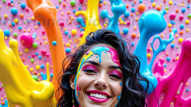 When paint attacks and makes people happy — it's Art! This AI-generated abstract art collection features beautiful, joyful ladies in vibrant swimsuits, covered in vivid body paint as colorful explosions erupt around them. Each image captures a moment of pure happiness — huge smiles, paint bombs bursting in mid-air, rainbow colors flying. Combining photorealistic skin texture with surreal abstract paint dynamics, these images are as joyful as they are stunning. Created using AI, edited in Photoshop, by © Jeff Dupler | Art by Innovation | https://www.artbyinnovation.com