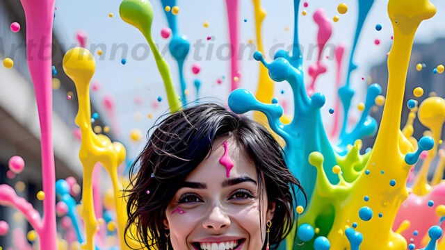 When paint attacks and makes people happy — it's Art! This AI-generated abstract art collection features beautiful, joyful ladies in vibrant swimsuits, covered in vivid body paint as colorful explosions erupt around them. Each image captures a moment of pure happiness — huge smiles, paint bombs bursting in mid-air, rainbow colors flying. Combining photorealistic skin texture with surreal abstract paint dynamics, these images are as joyful as they are stunning. Created using AI, edited in Photoshop, by © Jeff Dupler | Art by Innovation | https://www.artbyinnovation.com