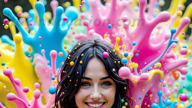 When paint attacks and makes people happy — it's Art! This AI-generated abstract art collection features beautiful, joyful ladies in vibrant swimsuits, covered in vivid body paint as colorful explosions erupt around them. Each image captures a moment of pure happiness — huge smiles, paint bombs bursting in mid-air, rainbow colors flying. Combining photorealistic skin texture with surreal abstract paint dynamics, these images are as joyful as they are stunning. Created using AI, edited in Photoshop, by © Jeff Dupler | Art by Innovation | https://www.artbyinnovation.com