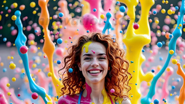 When paint attacks and makes people happy — it's Art! This AI-generated abstract art collection features beautiful, joyful ladies in vibrant swimsuits, covered in vivid body paint as colorful explosions erupt around them. Each image captures a moment of pure happiness — huge smiles, paint bombs bursting in mid-air, rainbow colors flying. Combining photorealistic skin texture with surreal abstract paint dynamics, these images are as joyful as they are stunning. Created using AI, edited in Photoshop, by © Jeff Dupler | Art by Innovation | https://www.artbyinnovation.com