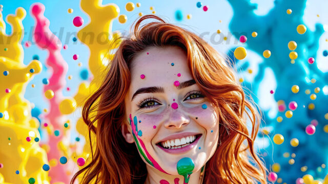 When paint attacks and makes people happy — it's Art! This AI-generated abstract art collection features beautiful, joyful ladies in vibrant swimsuits, covered in vivid body paint as colorful explosions erupt around them. Each image captures a moment of pure happiness — huge smiles, paint bombs bursting in mid-air, rainbow colors flying. Combining photorealistic skin texture with surreal abstract paint dynamics, these images are as joyful as they are stunning. Created using AI, edited in Photoshop, by © Jeff Dupler | Art by Innovation | https://www.artbyinnovation.com