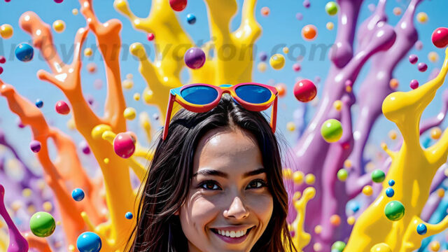 When paint attacks and makes people happy — it's Art! This AI-generated abstract art collection features beautiful, joyful ladies in vibrant swimsuits, covered in vivid body paint as colorful explosions erupt around them. Each image captures a moment of pure happiness — huge smiles, paint bombs bursting in mid-air, rainbow colors flying. Combining photorealistic skin texture with surreal abstract paint dynamics, these images are as joyful as they are stunning. Created using AI, edited in Photoshop, by © Jeff Dupler | Art by Innovation | https://www.artbyinnovation.com