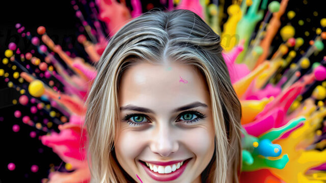 When paint attacks and makes people happy — it's Art! This AI-generated abstract art collection features beautiful, joyful ladies in vibrant swimsuits, covered in vivid body paint as colorful explosions erupt around them. Each image captures a moment of pure happiness — huge smiles, paint bombs bursting in mid-air, rainbow colors flying. Combining photorealistic skin texture with surreal abstract paint dynamics, these images are as joyful as they are stunning. Created using AI, edited in Photoshop, by © Jeff Dupler | Art by Innovation | https://www.artbyinnovation.com