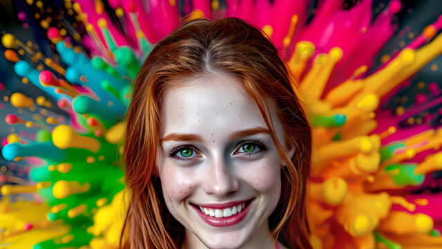 When paint attacks and makes people happy — it's Art! This AI-generated abstract art collection features beautiful, joyful ladies in vibrant swimsuits, covered in vivid body paint as colorful explosions erupt around them. Each image captures a moment of pure happiness — huge smiles, paint bombs bursting in mid-air, rainbow colors flying. Combining photorealistic skin texture with surreal abstract paint dynamics, these images are as joyful as they are stunning. Created using AI, edited in Photoshop, by © Jeff Dupler | Art by Innovation | https://www.artbyinnovation.com