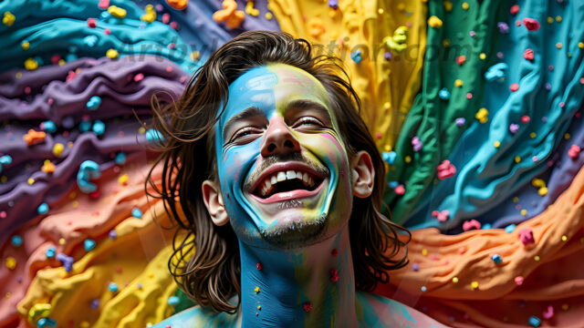 Paint Splat Fun - Hot men having fun with body paint. AI-generated abstract art featuring beautiful, handsome, sexy, shirtless, men, boys, lads, full of excitement joy and fun, covered in body paint, dynamic, interactive, Combining elements of realism with surreal abstract qualities, showcasing the potential of AI in artistic expression. Photos of guys, just smiling, happy, and having a good time. Most of them are smiling because a paint bomb just blow up next to them, so I'm calling is Abstract Art. When paint attacks and makes people happy, it's Art!