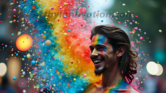 Paint Splat Fun - Hot men having fun with body paint. AI-generated abstract art featuring beautiful, handsome, sexy, shirtless, men, boys, lads, full of excitement joy and fun, covered in body paint, dynamic, interactive, Combining elements of realism with surreal abstract qualities, showcasing the potential of AI in artistic expression. Photos of guys, just smiling, happy, and having a good time. Most of them are smiling because a paint bomb just blow up next to them, so I'm calling is Abstract Art. When paint attacks and makes people happy, it's Art!