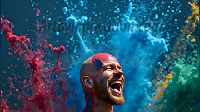 Paint Splat Fun - Hot men having fun with body paint. AI-generated abstract art featuring beautiful, handsome, sexy, shirtless, men, boys, lads, full of excitement joy and fun, covered in body paint, dynamic, interactive, Combining elements of realism with surreal abstract qualities, showcasing the potential of AI in artistic expression. Photos of guys, just smiling, happy, and having a good time. Most of them are smiling because a paint bomb just blow up next to them, so I'm calling is Abstract Art. When paint attacks and makes people happy, it's Art!