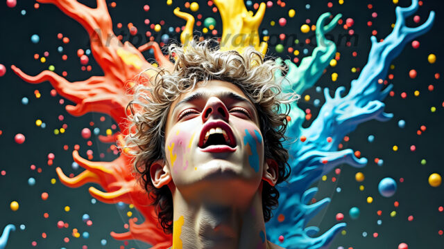 Paint Splat Fun - Hot men having fun with body paint. AI-generated abstract art featuring beautiful, handsome, sexy, shirtless, men, boys, lads, full of excitement joy and fun, covered in body paint, dynamic, interactive, Combining elements of realism with surreal abstract qualities, showcasing the potential of AI in artistic expression. Photos of guys, just smiling, happy, and having a good time. Most of them are smiling because a paint bomb just blow up next to them, so I'm calling is Abstract Art. When paint attacks and makes people happy, it's Art!
