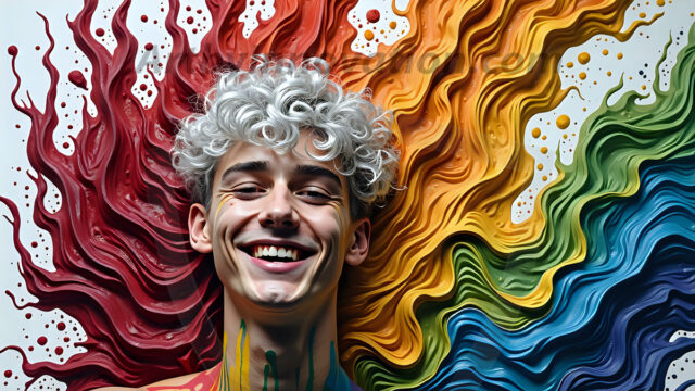Paint Splat Fun - Hot men having fun with body paint. AI-generated abstract art featuring beautiful, handsome, sexy, shirtless, men, boys, lads, full of excitement joy and fun, covered in body paint, dynamic, interactive, Combining elements of realism with surreal abstract qualities, showcasing the potential of AI in artistic expression. Photos of guys, just smiling, happy, and having a good time. Most of them are smiling because a paint bomb just blow up next to them, so I'm calling is Abstract Art. When paint attacks and makes people happy, it's Art!