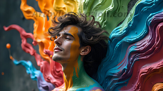 Paint Splat Fun - Hot men having fun with body paint. AI-generated abstract art featuring beautiful, handsome, sexy, shirtless, men, boys, lads, full of excitement joy and fun, covered in body paint, dynamic, interactive, Combining elements of realism with surreal abstract qualities, showcasing the potential of AI in artistic expression. Photos of guys, just smiling, happy, and having a good time. Most of them are smiling because a paint bomb just blow up next to them, so I'm calling is Abstract Art. When paint attacks and makes people happy, it's Art!