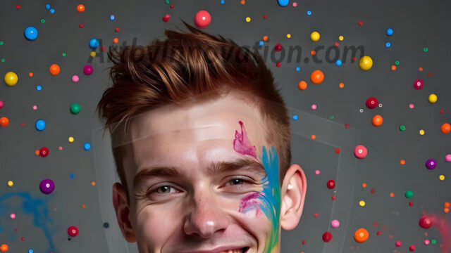 Paint Splat Fun - Hot men having fun with body paint. AI-generated abstract art featuring beautiful, handsome, sexy, shirtless, men, boys, lads, full of excitement joy and fun, covered in body paint, dynamic, interactive, Combining elements of realism with surreal abstract qualities, showcasing the potential of AI in artistic expression. Photos of guys, just smiling, happy, and having a good time. Most of them are smiling because a paint bomb just blow up next to them, so I'm calling is Abstract Art. When paint attacks and makes people happy, it's Art!