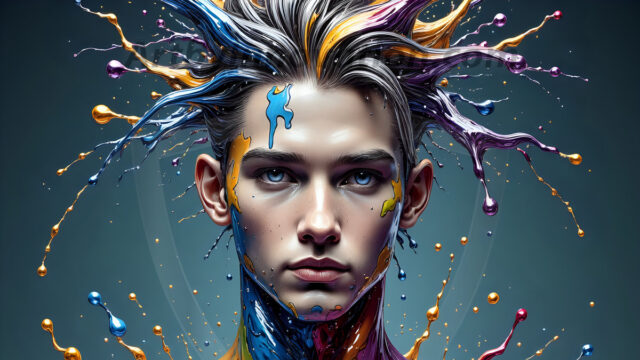 Paint Splat Fun - Hot men having fun with body paint. AI-generated abstract art featuring beautiful, handsome, sexy, shirtless, men, boys, lads, full of excitement joy and fun, covered in body paint, dynamic, interactive, Combining elements of realism with surreal abstract qualities, showcasing the potential of AI in artistic expression. Photos of guys, just smiling, happy, and having a good time. Most of them are smiling because a paint bomb just blow up next to them, so I'm calling is Abstract Art. When paint attacks and makes people happy, it's Art!