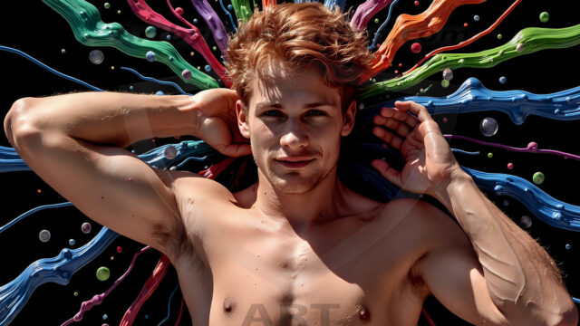 Paint Splat Fun - Hot men having fun with body paint. AI-generated abstract art featuring beautiful, handsome, sexy, shirtless, men, boys, lads, full of excitement joy and fun, covered in body paint, dynamic, interactive, Combining elements of realism with surreal abstract qualities, showcasing the potential of AI in artistic expression. Photos of guys, just smiling, happy, and having a good time. Most of them are smiling because a paint bomb just blow up next to them, so I'm calling is Abstract Art. When paint attacks and makes people happy, it's Art!