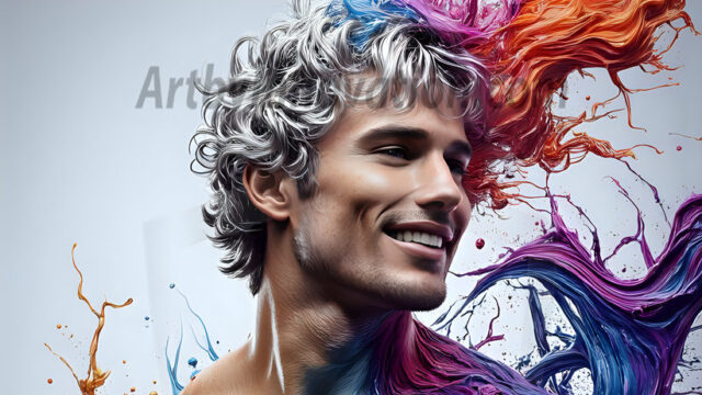 Paint Splat Fun - Hot men having fun with body paint. AI-generated abstract art featuring beautiful, handsome, sexy, shirtless, men, boys, lads, full of excitement joy and fun, covered in body paint, dynamic, interactive, Combining elements of realism with surreal abstract qualities, showcasing the potential of AI in artistic expression. Photos of guys, just smiling, happy, and having a good time. Most of them are smiling because a paint bomb just blow up next to them, so I'm calling is Abstract Art. When paint attacks and makes people happy, it's Art!