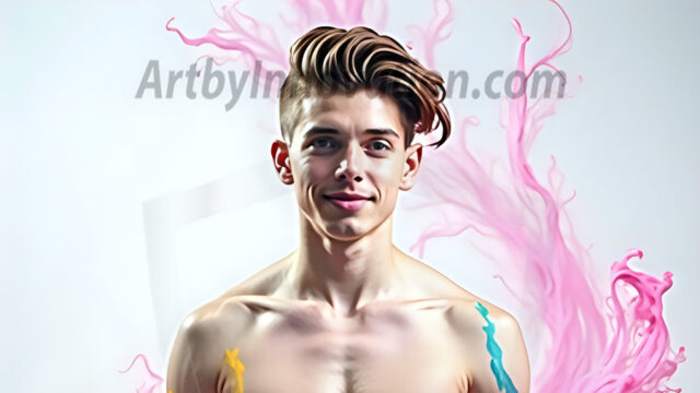 Paint Splat Fun - Hot men having fun with body paint. AI-generated abstract art featuring beautiful, handsome, sexy, shirtless, men, boys, lads, full of excitement joy and fun, covered in body paint, dynamic, interactive, Combining elements of realism with surreal abstract qualities, showcasing the potential of AI in artistic expression. Photos of guys, just smiling, happy, and having a good time. Most of them are smiling because a paint bomb just blow up next to them, so I'm calling is Abstract Art. When paint attacks and makes people happy, it's Art!