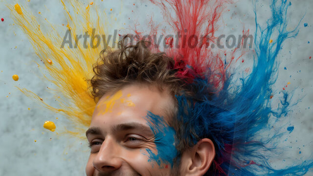 Paint Splat Fun - Hot men having fun with body paint. AI-generated abstract art featuring beautiful, handsome, sexy, shirtless, men, boys, lads, full of excitement joy and fun, covered in body paint, dynamic, interactive, Combining elements of realism with surreal abstract qualities, showcasing the potential of AI in artistic expression. Photos of guys, just smiling, happy, and having a good time. Most of them are smiling because a paint bomb just blow up next to them, so I'm calling is Abstract Art. When paint attacks and makes people happy, it's Art!