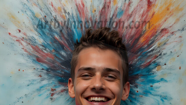 Paint Splat Fun - Hot men having fun with body paint. AI-generated abstract art featuring beautiful, handsome, sexy, shirtless, men, boys, lads, full of excitement joy and fun, covered in body paint, dynamic, interactive, Combining elements of realism with surreal abstract qualities, showcasing the potential of AI in artistic expression. Photos of guys, just smiling, happy, and having a good time. Most of them are smiling because a paint bomb just blow up next to them, so I'm calling is Abstract Art. When paint attacks and makes people happy, it's Art!