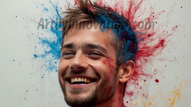 Paint Splat Fun - Hot men having fun with body paint. AI-generated abstract art featuring beautiful, handsome, sexy, shirtless, men, boys, lads, full of excitement joy and fun, covered in body paint, dynamic, interactive, Combining elements of realism with surreal abstract qualities, showcasing the potential of AI in artistic expression. Photos of guys, just smiling, happy, and having a good time. Most of them are smiling because a paint bomb just blow up next to them, so I'm calling is Abstract Art. When paint attacks and makes people happy, it's Art!