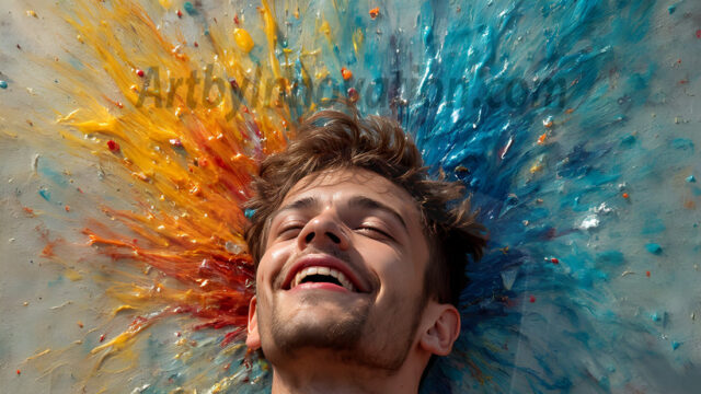 Paint Splat Fun - Hot men having fun with body paint. AI-generated abstract art featuring beautiful, handsome, sexy, shirtless, men, boys, lads, full of excitement joy and fun, covered in body paint, dynamic, interactive, Combining elements of realism with surreal abstract qualities, showcasing the potential of AI in artistic expression. Photos of guys, just smiling, happy, and having a good time. Most of them are smiling because a paint bomb just blow up next to them, so I'm calling is Abstract Art. When paint attacks and makes people happy, it's Art!
