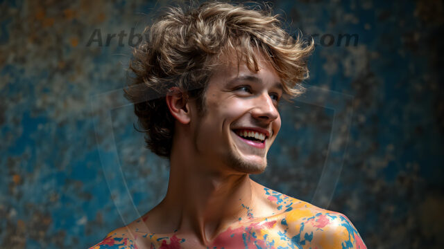 Paint Splat Fun - Hot men having fun with body paint. AI-generated abstract art featuring beautiful, handsome, sexy, shirtless, men, boys, lads, full of excitement joy and fun, covered in body paint, dynamic, interactive, Combining elements of realism with surreal abstract qualities, showcasing the potential of AI in artistic expression. Photos of guys, just smiling, happy, and having a good time. Most of them are smiling because a paint bomb just blow up next to them, so I'm calling is Abstract Art. When paint attacks and makes people happy, it's Art!
