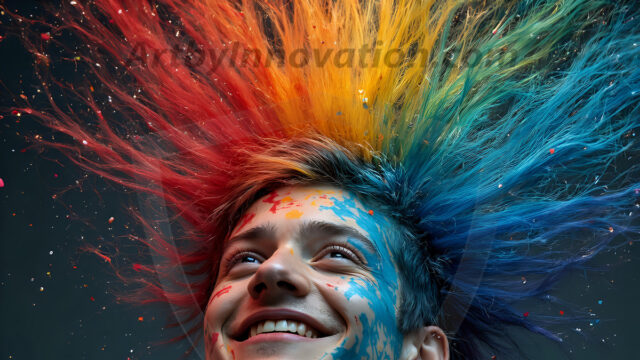 Paint Splat Fun - Hot men having fun with body paint. AI-generated abstract art featuring beautiful, handsome, sexy, shirtless, men, boys, lads, full of excitement joy and fun, covered in body paint, dynamic, interactive, Combining elements of realism with surreal abstract qualities, showcasing the potential of AI in artistic expression. Photos of guys, just smiling, happy, and having a good time. Most of them are smiling because a paint bomb just blow up next to them, so I'm calling is Abstract Art. When paint attacks and makes people happy, it's Art!