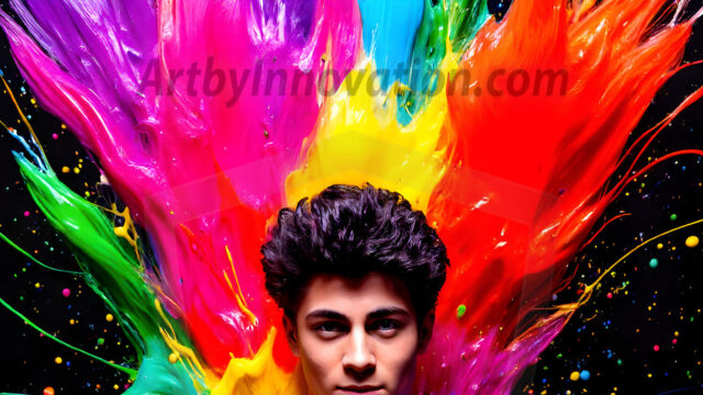 Paint Splat Fun - Hot men having fun with body paint. AI-generated abstract art featuring beautiful, handsome, sexy, shirtless, men, boys, lads, full of excitement joy and fun, covered in body paint, dynamic, interactive, Combining elements of realism with surreal abstract qualities, showcasing the potential of AI in artistic expression. Photos of guys, just smiling, happy, and having a good time. Most of them are smiling because a paint bomb just blow up next to them, so I'm calling is Abstract Art. When paint attacks and makes people happy, it's Art!