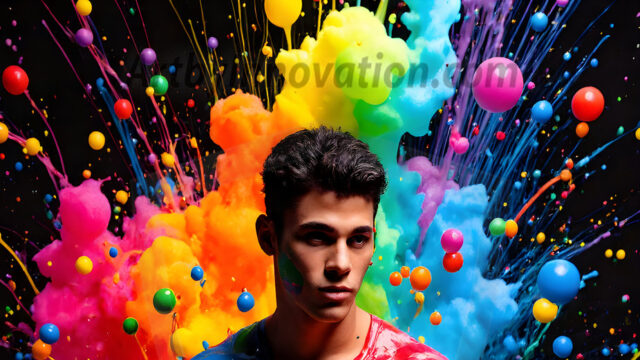 Paint Splat Fun - Hot men having fun with body paint. AI-generated abstract art featuring beautiful, handsome, sexy, shirtless, men, boys, lads, full of excitement joy and fun, covered in body paint, dynamic, interactive, Combining elements of realism with surreal abstract qualities, showcasing the potential of AI in artistic expression. Photos of guys, just smiling, happy, and having a good time. Most of them are smiling because a paint bomb just blow up next to them, so I'm calling is Abstract Art. When paint attacks and makes people happy, it's Art!