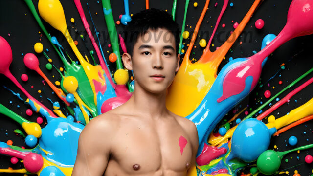 Paint Splat Fun - Hot men having fun with body paint. AI-generated abstract art featuring beautiful, handsome, sexy, shirtless, men, boys, lads, full of excitement joy and fun, covered in body paint, dynamic, interactive, Combining elements of realism with surreal abstract qualities, showcasing the potential of AI in artistic expression. Photos of guys, just smiling, happy, and having a good time. Most of them are smiling because a paint bomb just blow up next to them, so I'm calling is Abstract Art. When paint attacks and makes people happy, it's Art!