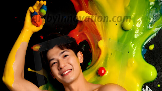 Paint Splat Fun - Hot men having fun with body paint. AI-generated abstract art featuring beautiful, handsome, sexy, shirtless, men, boys, lads, full of excitement joy and fun, covered in body paint, dynamic, interactive, Combining elements of realism with surreal abstract qualities, showcasing the potential of AI in artistic expression. Photos of guys, just smiling, happy, and having a good time. Most of them are smiling because a paint bomb just blow up next to them, so I'm calling is Abstract Art. When paint attacks and makes people happy, it's Art!