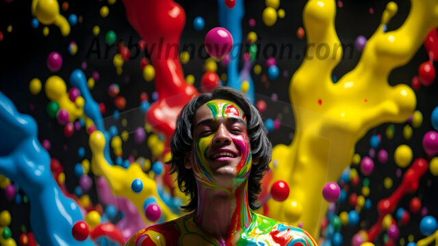 Paint Splat Fun - Hot men having fun with body paint. AI-generated abstract art featuring beautiful, handsome, sexy, shirtless, men, boys, lads, full of excitement joy and fun, covered in body paint, dynamic, interactive, Combining elements of realism with surreal abstract qualities, showcasing the potential of AI in artistic expression. Photos of guys, just smiling, happy, and having a good time. Most of them are smiling because a paint bomb just blow up next to them, so I'm calling is Abstract Art. When paint attacks and makes people happy, it's Art!