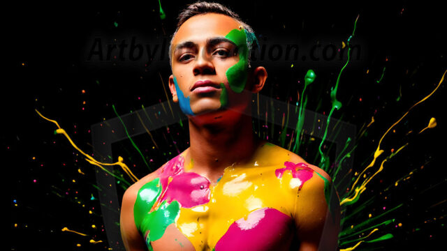 Paint Splat Fun - Hot men having fun with body paint. AI-generated abstract art featuring beautiful, handsome, sexy, shirtless, men, boys, lads, full of excitement joy and fun, covered in body paint, dynamic, interactive, Combining elements of realism with surreal abstract qualities, showcasing the potential of AI in artistic expression. Photos of guys, just smiling, happy, and having a good time. Most of them are smiling because a paint bomb just blow up next to them, so I'm calling is Abstract Art. When paint attacks and makes people happy, it's Art!