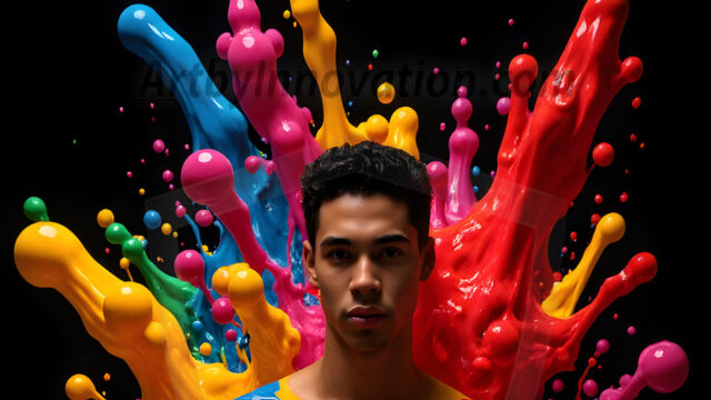 Paint Splat Fun - Hot men having fun with body paint. AI-generated abstract art featuring beautiful, handsome, sexy, shirtless, men, boys, lads, full of excitement joy and fun, covered in body paint, dynamic, interactive, Combining elements of realism with surreal abstract qualities, showcasing the potential of AI in artistic expression. Photos of guys, just smiling, happy, and having a good time. Most of them are smiling because a paint bomb just blow up next to them, so I'm calling is Abstract Art. When paint attacks and makes people happy, it's Art!